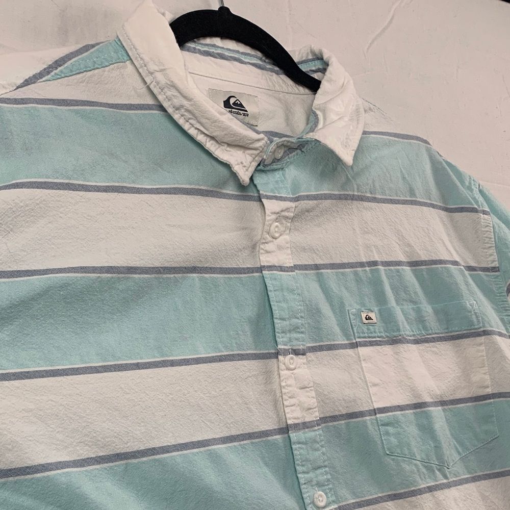 QUICKSILVER | XXL REGULAR FIT CASUAL STRIPE SHORT SLEEVE | AQUA GREEN WHITE